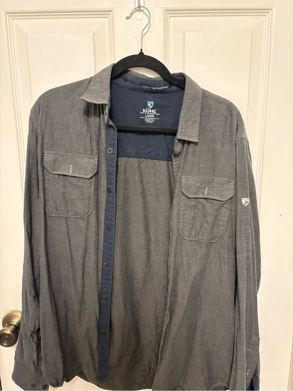 Kuhl Men's Gray Button-Front Shirt Jacket with Navy Trim